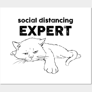 Funny Social Distancing Cat, Quarantine Cat, Antisocial Posters and Art